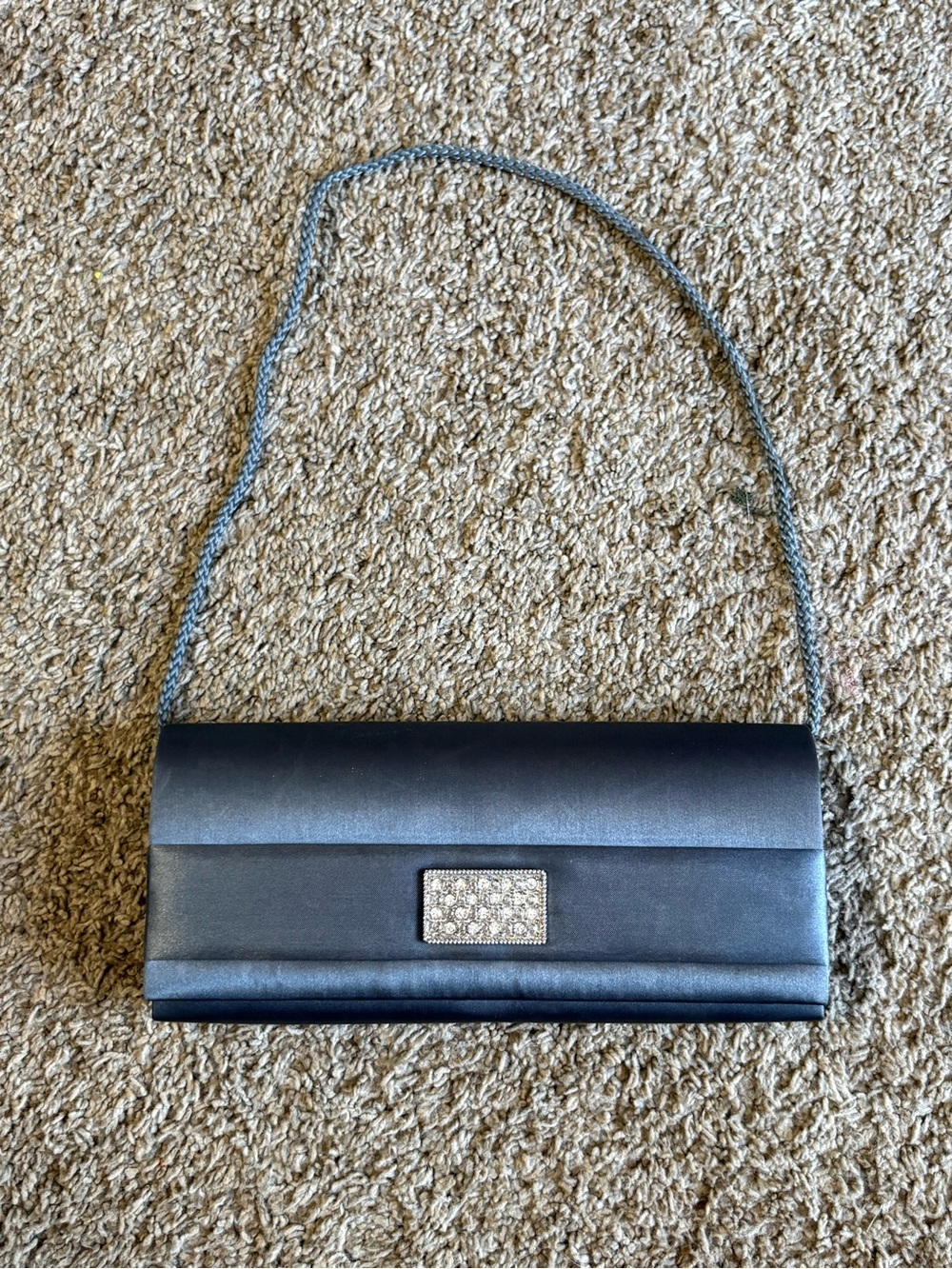 Style & Co. Black Satin Clutch with Rhinestone Plaque